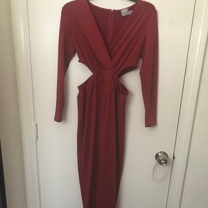 Red cut out high spilt maxi dress